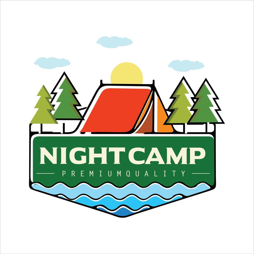 aventure nuit expédition feu de camp camping camp logo design illustration vectorielle vecteur