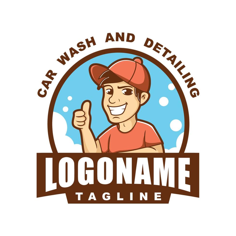 modèle de logo de dessin animé de lavage de voiture et de détails vecteur