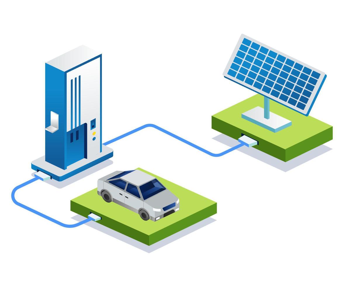 voiture électrique en espèces à partir de l'énergie des panneaux solaires vecteur