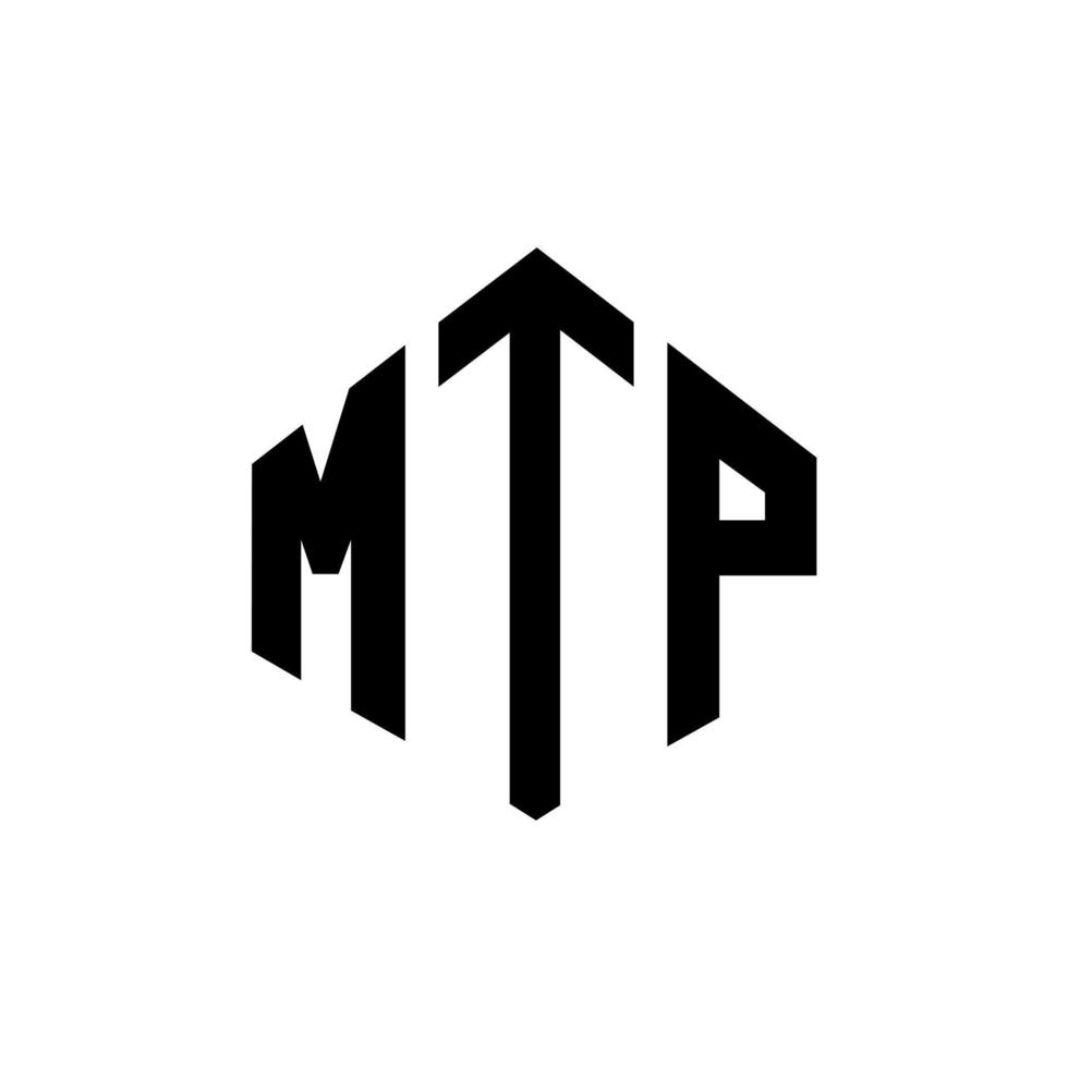 création de logo de lettre mtp avec forme de polygone. création de logo en forme de polygone et de cube mtp. modèle de logo vectoriel hexagone mtp couleurs blanches et noires. monogramme mtp, logo d'entreprise et immobilier.