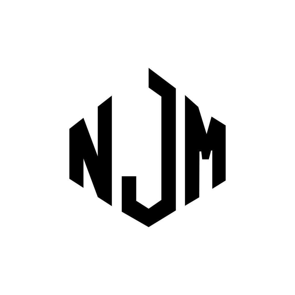 création de logo de lettre njm avec forme de polygone. création de logo en forme de polygone et de cube njm. modèle de logo vectoriel njm hexagone couleurs blanches et noires. monogramme njm, logo d'entreprise et immobilier.
