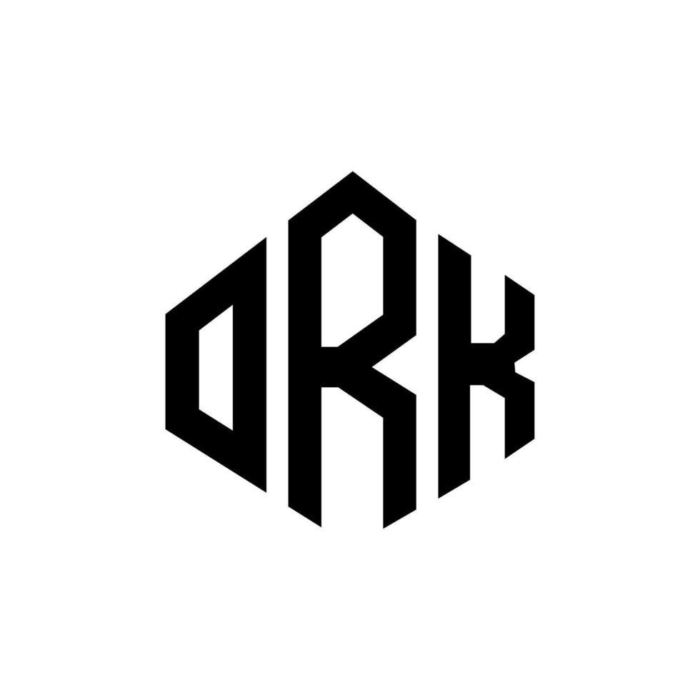 création de logo de lettre ork avec forme de polygone. création de logo en forme de polygone et de cube ork. modèle de logo vectoriel ork hexagone couleurs blanches et noires. monogramme ork, logo d'entreprise et immobilier.