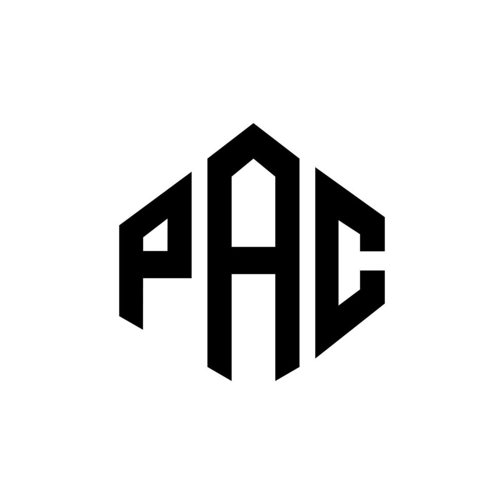 création de logo de lettre pac avec forme de polygone. création de logo en forme de polygone et de cube pac. modèle de logo vectoriel hexagone pac couleurs blanches et noires. monogramme pac, logo d'entreprise et immobilier.