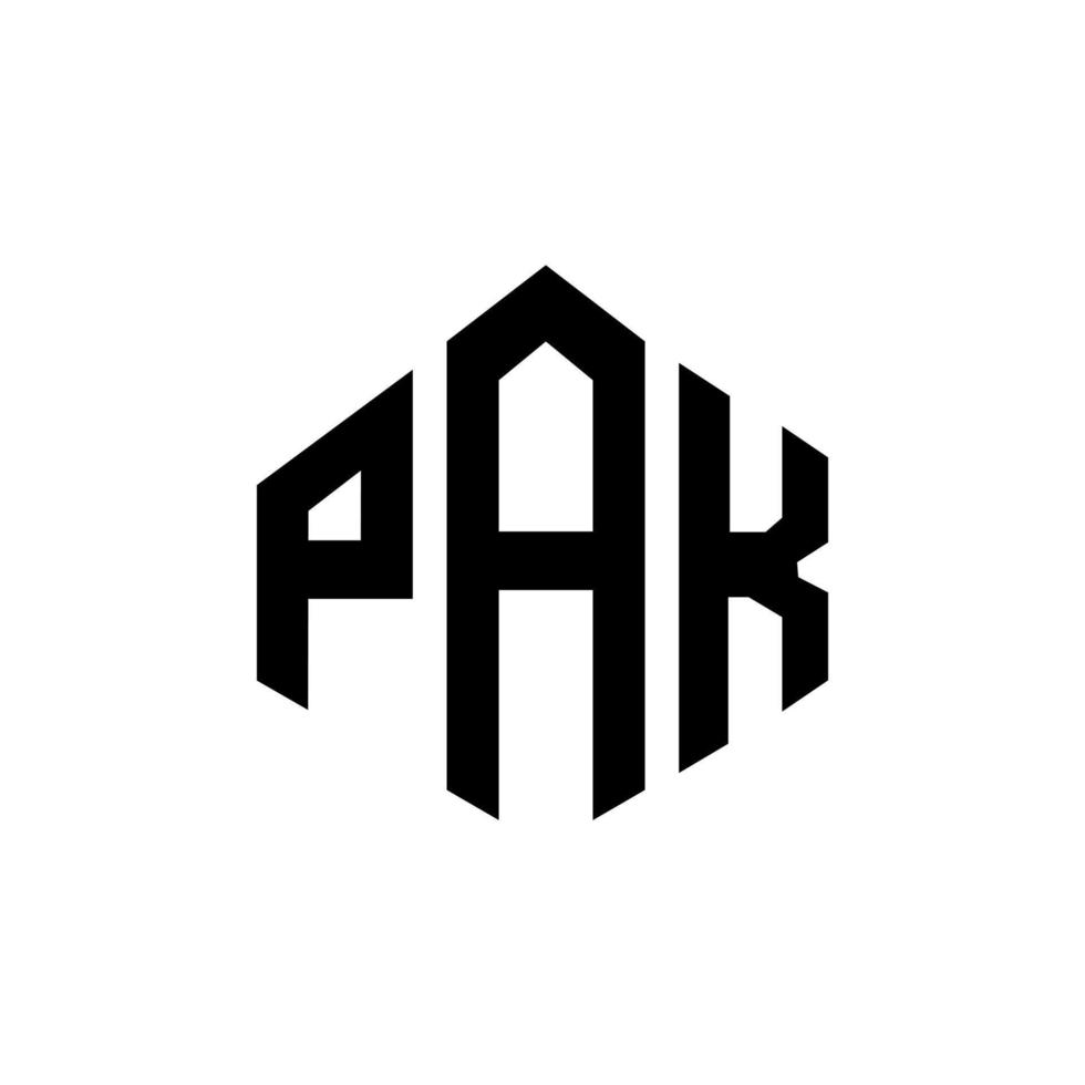 création de logo de lettre pak avec forme de polygone. création de logo en forme de polygone et de cube pak. modèle de logo vectoriel pak hexagone couleurs blanches et noires. monogramme pak, logo d'entreprise et immobilier.