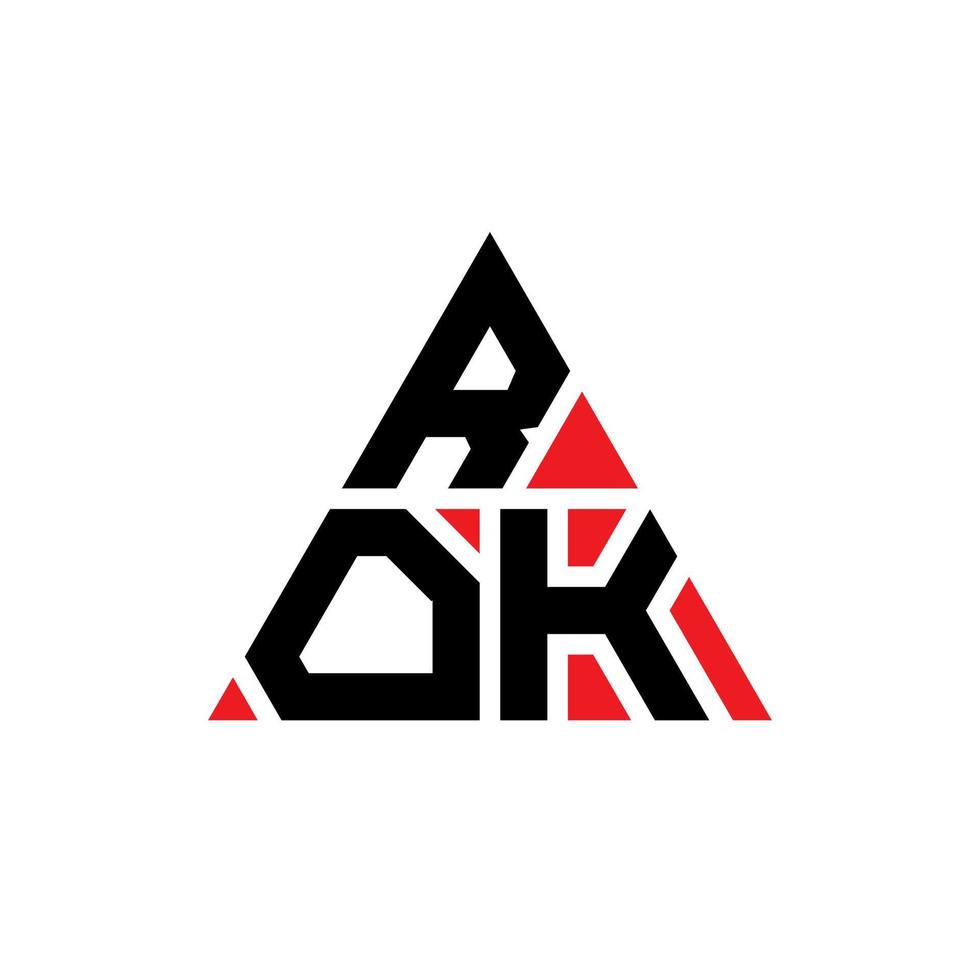 création de logo de lettre triangle rok avec forme de triangle. monogramme de conception de logo triangle rok. modèle de logo vectoriel triangle rok avec couleur rouge. logo triangulaire rok logo simple, élégant et luxueux.