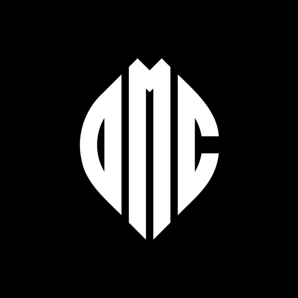 création de logo de lettre de cercle dmc avec forme de cercle et d'ellipse. lettres dmc ellipse avec style typographique. les trois initiales forment un logo circulaire. dmc cercle emblème abstrait monogramme lettre marque vecteur. vecteur