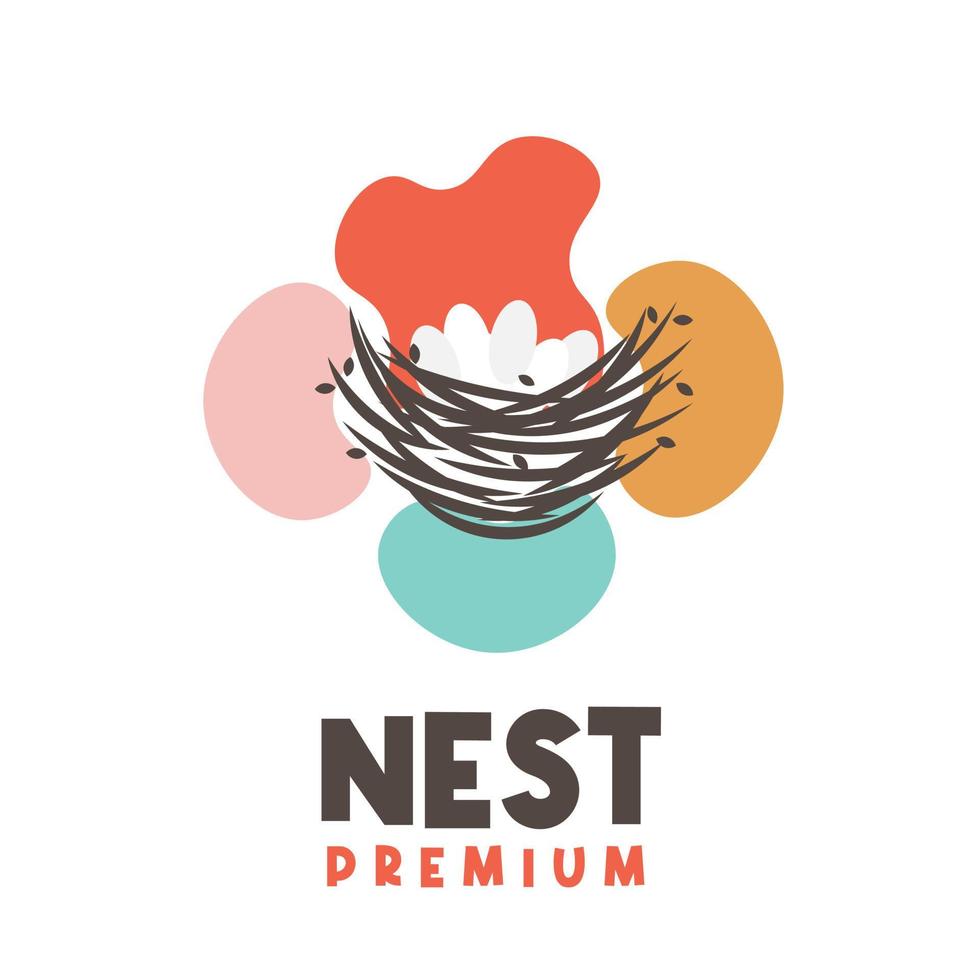 logo d'illustration de nid d'oiseau et forme abstraite vecteur
