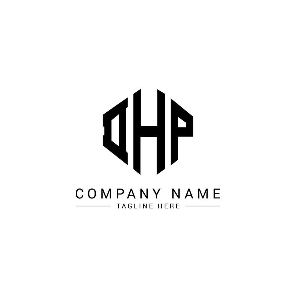 création de logo de lettre dhp avec forme de polygone. création de logo en forme de polygone et de cube dhp. modèle de logo vectoriel hexagone dhp couleurs blanches et noires. monogramme dhp, logo d'entreprise et immobilier.