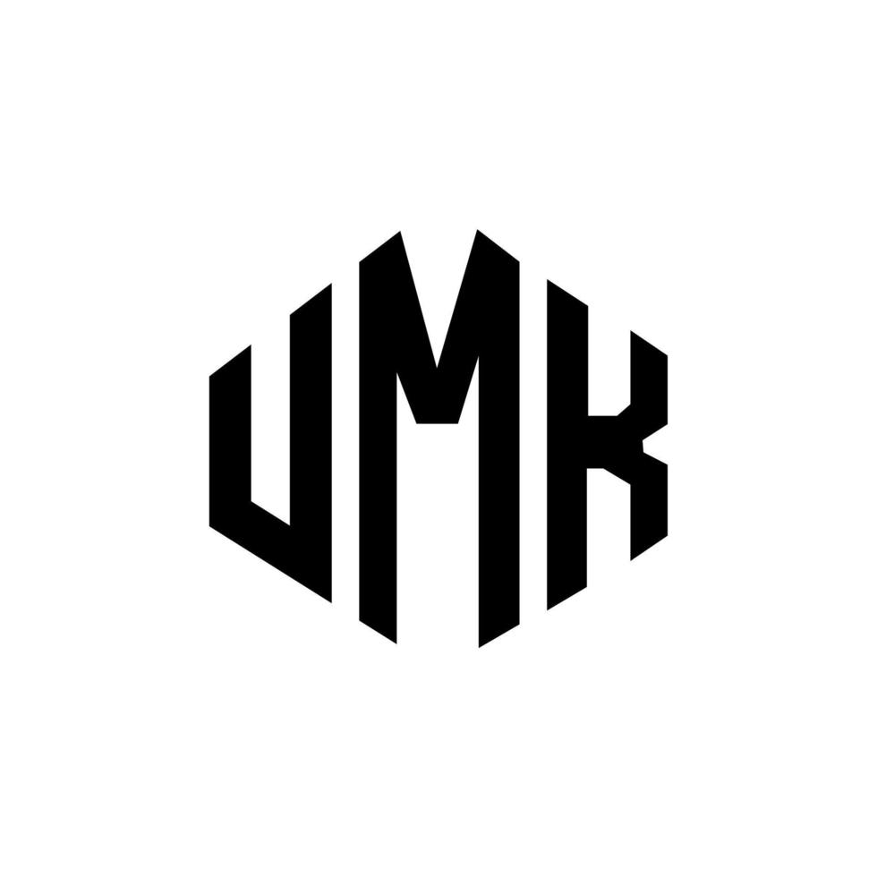 création de logo de lettre umk avec forme de polygone. création de logo en forme de polygone et de cube umk. modèle de logo vectoriel umk hexagone couleurs blanches et noires. monogramme umk, logo d'entreprise et immobilier.