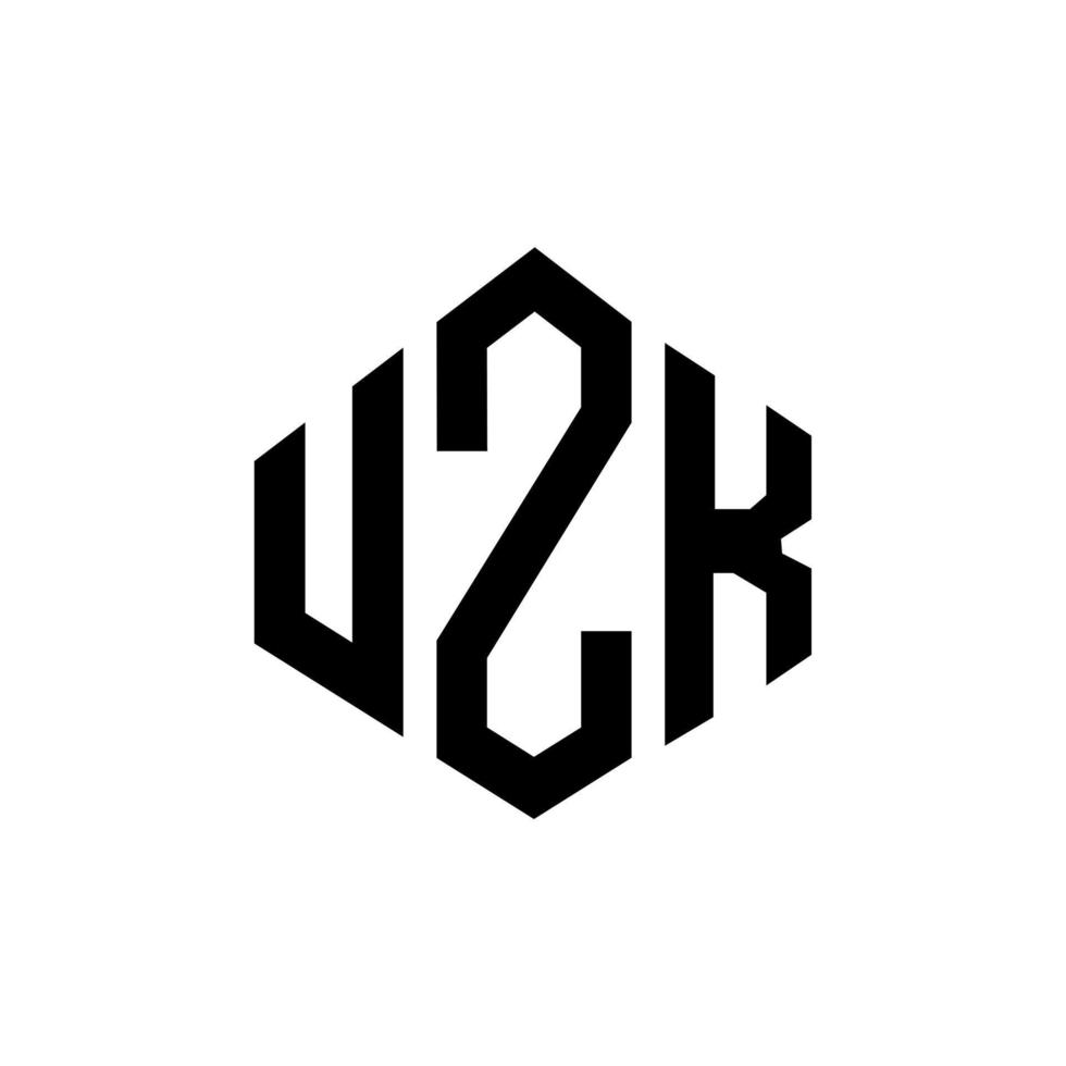 création de logo de lettre uzk avec forme de polygone. création de logo en forme de polygone et de cube uzk. modèle de logo vectoriel hexagone uzk couleurs blanches et noires. monogramme uzk, logo d'entreprise et immobilier.