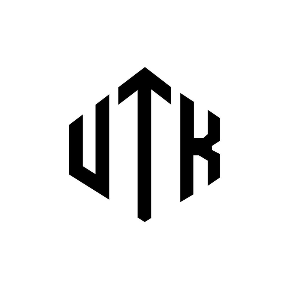 création de logo de lettre utk avec forme de polygone. création de logo en forme de polygone et de cube utk. modèle de logo vectoriel utk hexagone couleurs blanches et noires. monogramme utk, logo d'entreprise et immobilier.