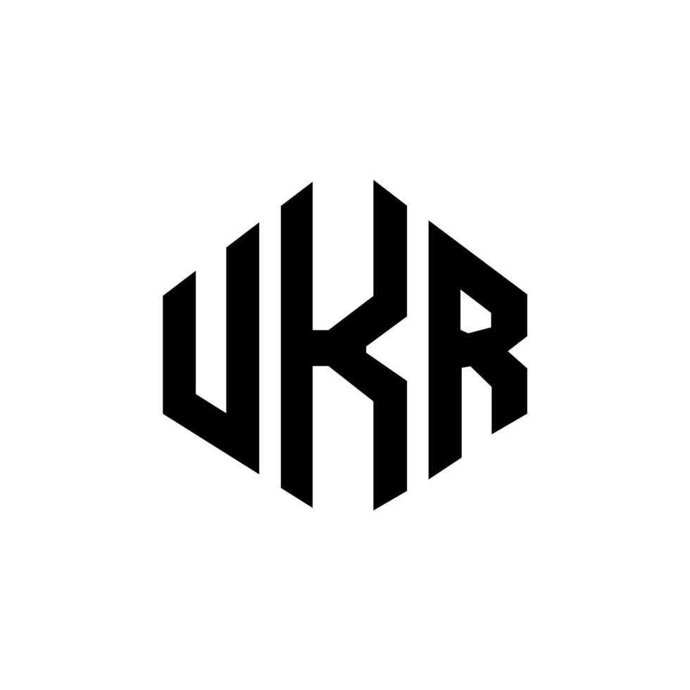 création de logo de lettre ukr avec forme de polygone. création de logo en forme de polygone et de cube ukr. modèle de logo vectoriel hexagone ukr couleurs blanches et noires. monogramme ukr, logo commercial et immobilier.