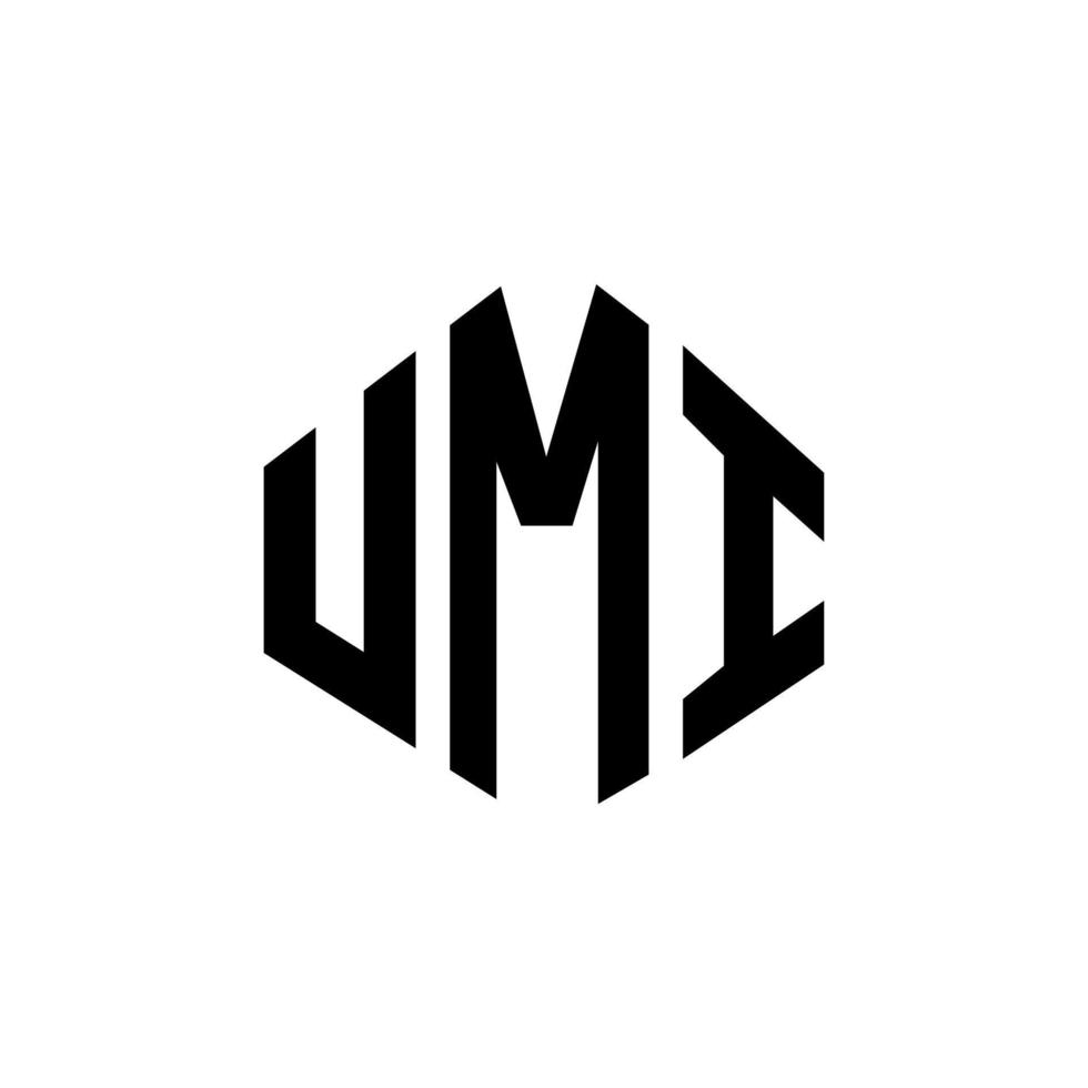 création de logo de lettre umi avec forme de polygone. création de logo en forme de polygone et de cube umi. modèle de logo vectoriel umi hexagone couleurs blanches et noires. monogramme umi, logo d'entreprise et immobilier.