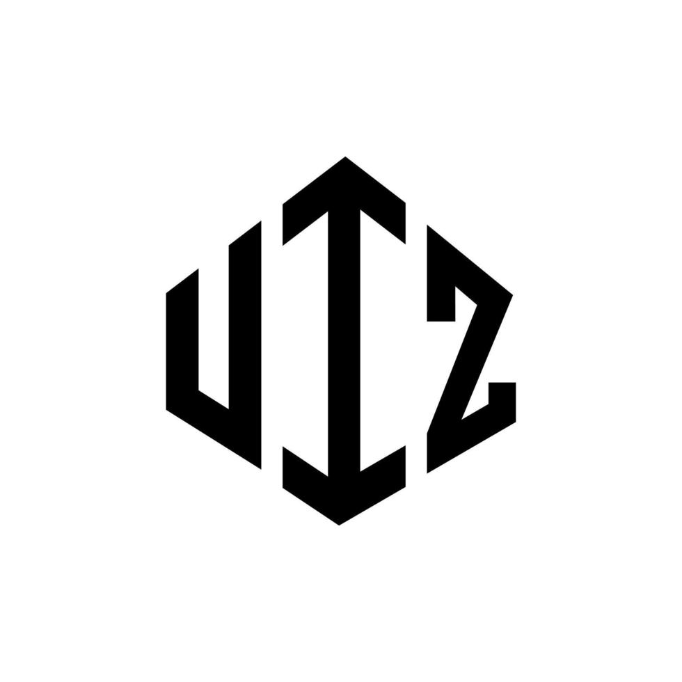 création de logo de lettre uiz avec forme de polygone. création de logo en forme de polygone et de cube uiz. modèle de logo vectoriel uiz hexagone couleurs blanches et noires. monogramme uiz, logo d'entreprise et immobilier.