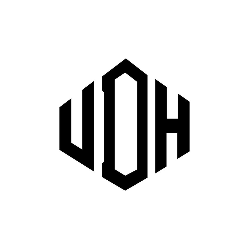 création de logo de lettre udh avec forme de polygone. création de logo en forme de polygone et de cube udh. modèle de logo vectoriel udh hexagone couleurs blanches et noires. monogramme udh, logo d'entreprise et immobilier.