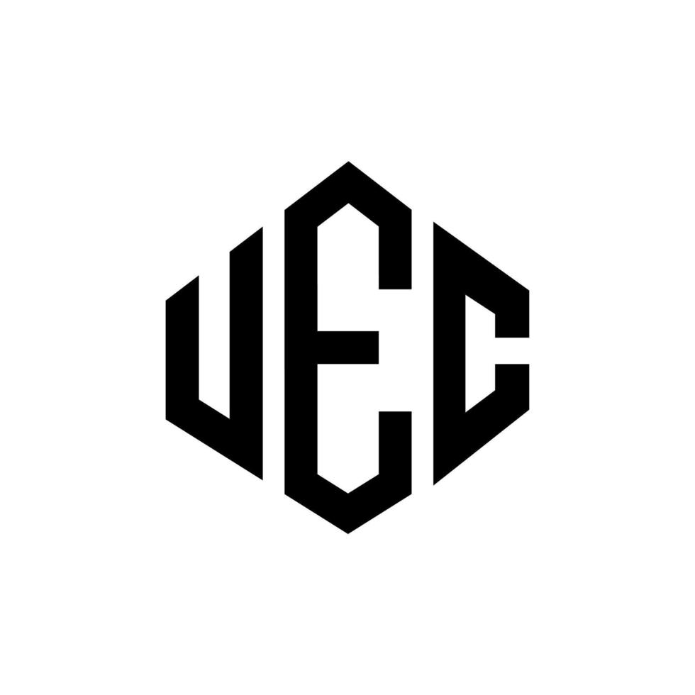 création de logo de lettre uec avec forme de polygone. création de logo en forme de polygone et de cube uec. modèle de logo vectoriel uec hexagone couleurs blanches et noires. monogramme uec, logo commercial et immobilier.