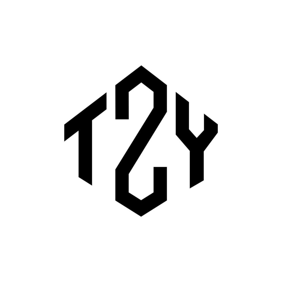création de logo de lettre tzy avec forme de polygone. création de logo en forme de polygone et de cube tzy. modèle de logo vectoriel tzy hexagone couleurs blanches et noires. monogramme tzy, logo d'entreprise et immobilier.