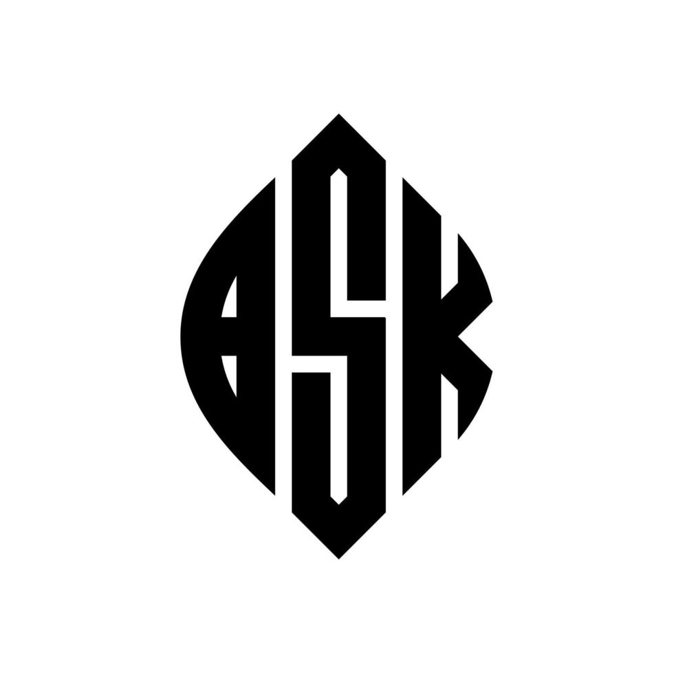 création de logo de lettre de cercle bsk avec forme de cercle et d'ellipse. lettres d'ellipse bsk avec style typographique. les trois initiales forment un logo circulaire. bsk cercle emblème abstrait monogramme lettre marque vecteur. vecteur