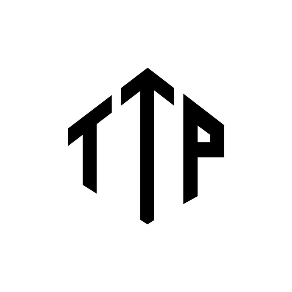 création de logo de lettre ttp avec forme de polygone. création de logo en forme de polygone et de cube ttp. modèle de logo vectoriel ttp hexagone couleurs blanches et noires. monogramme ttp, logo d'entreprise et immobilier.