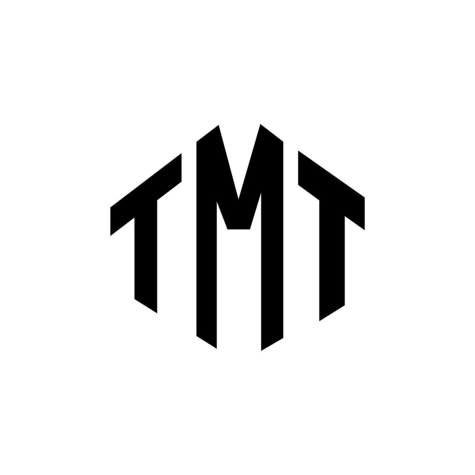 création de logo de lettre tmt avec forme de polygone. création de logo en forme de polygone et de cube tmt. modèle de logo vectoriel tmt hexagone couleurs blanches et noires. monogramme tmt, logo commercial et immobilier.
