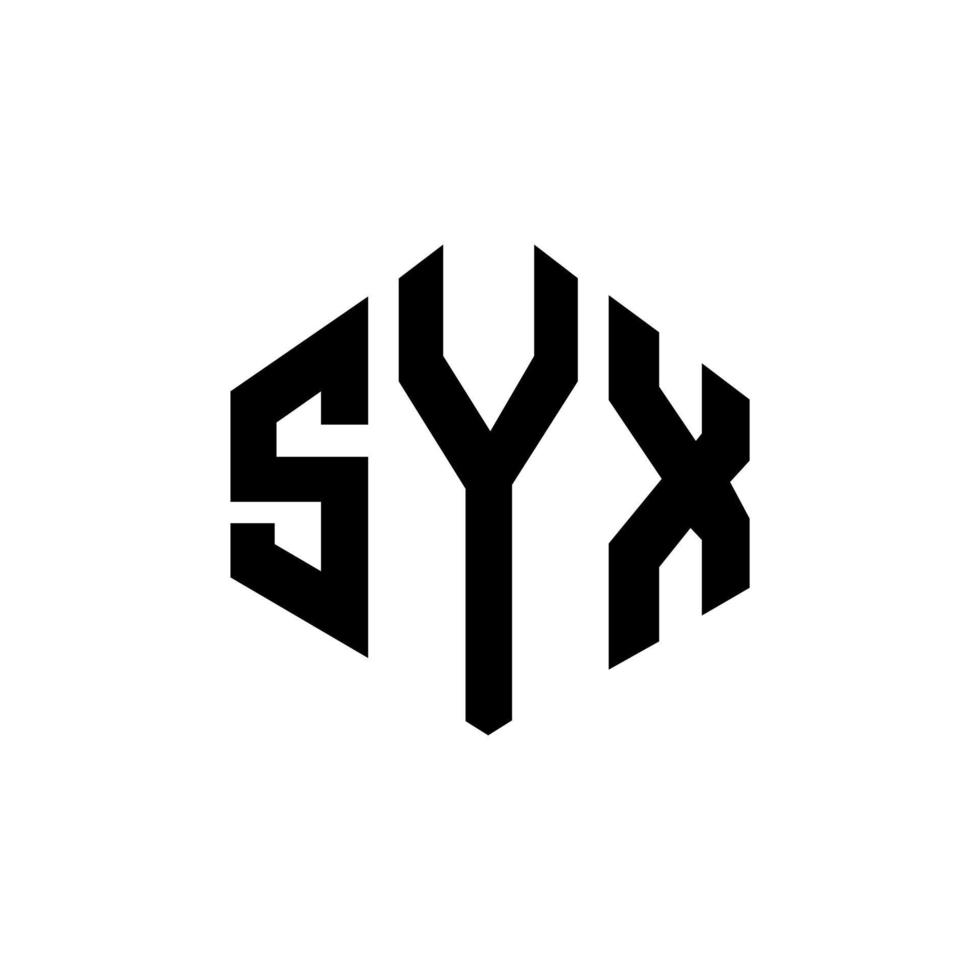 création de logo de lettre syx avec forme de polygone. création de logo en forme de polygone et de cube syx. modèle de logo vectoriel hexagone syx couleurs blanches et noires. monogramme syx, logo d'entreprise et immobilier.