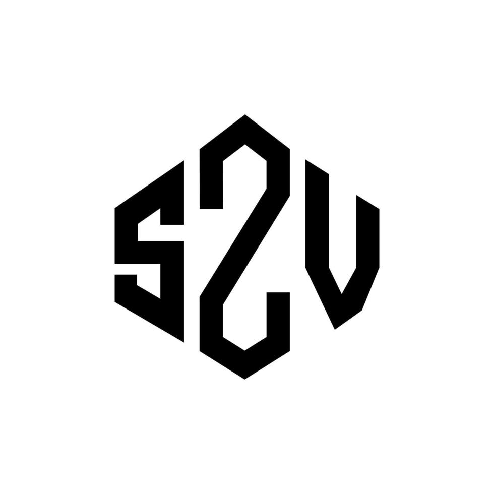 création de logo de lettre szv avec forme de polygone. création de logo en forme de polygone et de cube szv. modèle de logo vectoriel hexagone szv couleurs blanches et noires. monogramme szv, logo d'entreprise et immobilier.