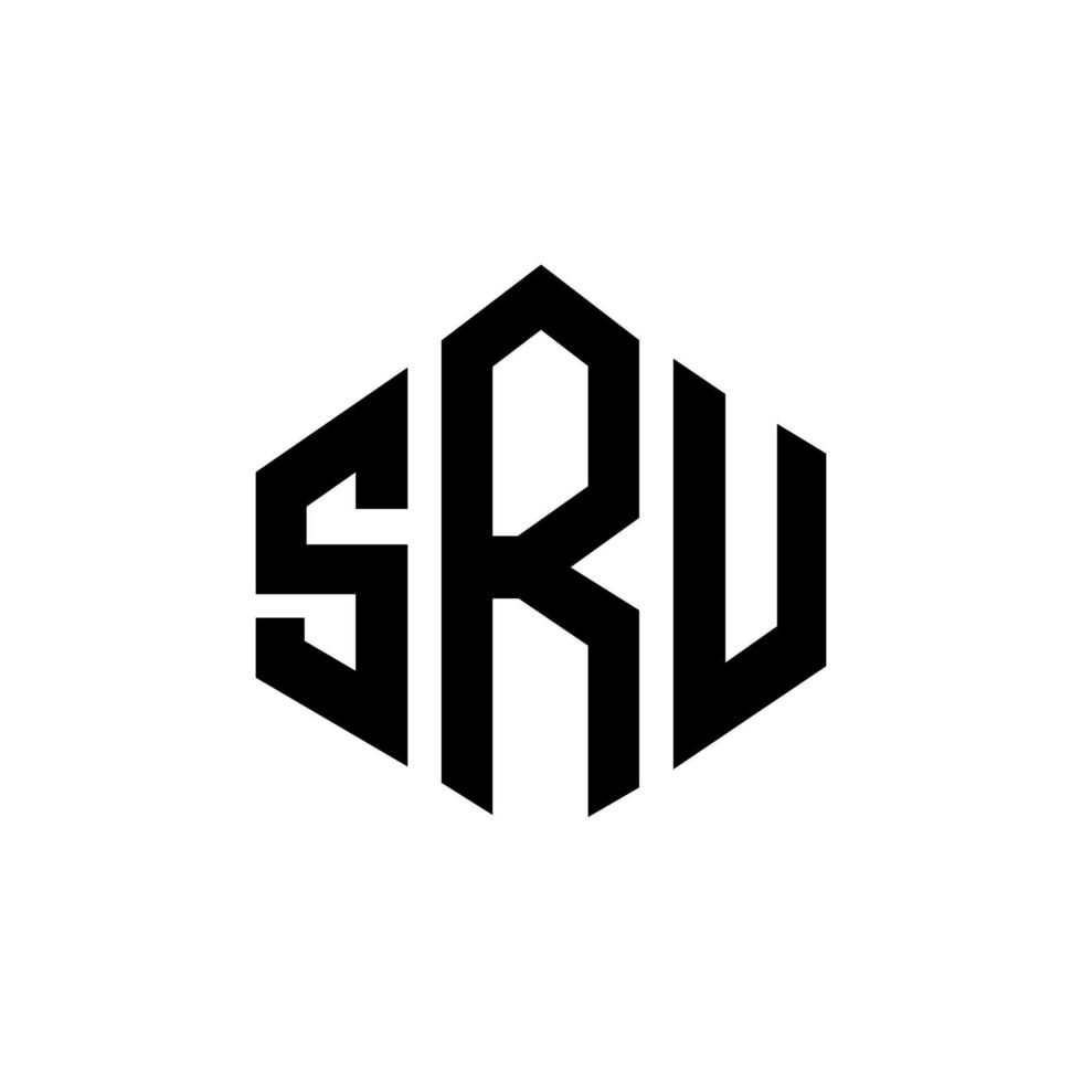 création de logo de lettre sru avec forme de polygone. création de logo en forme de polygone et de cube sru. modèle de logo vectoriel hexagone sru couleurs blanches et noires. monogramme sru, logo d'entreprise et immobilier.