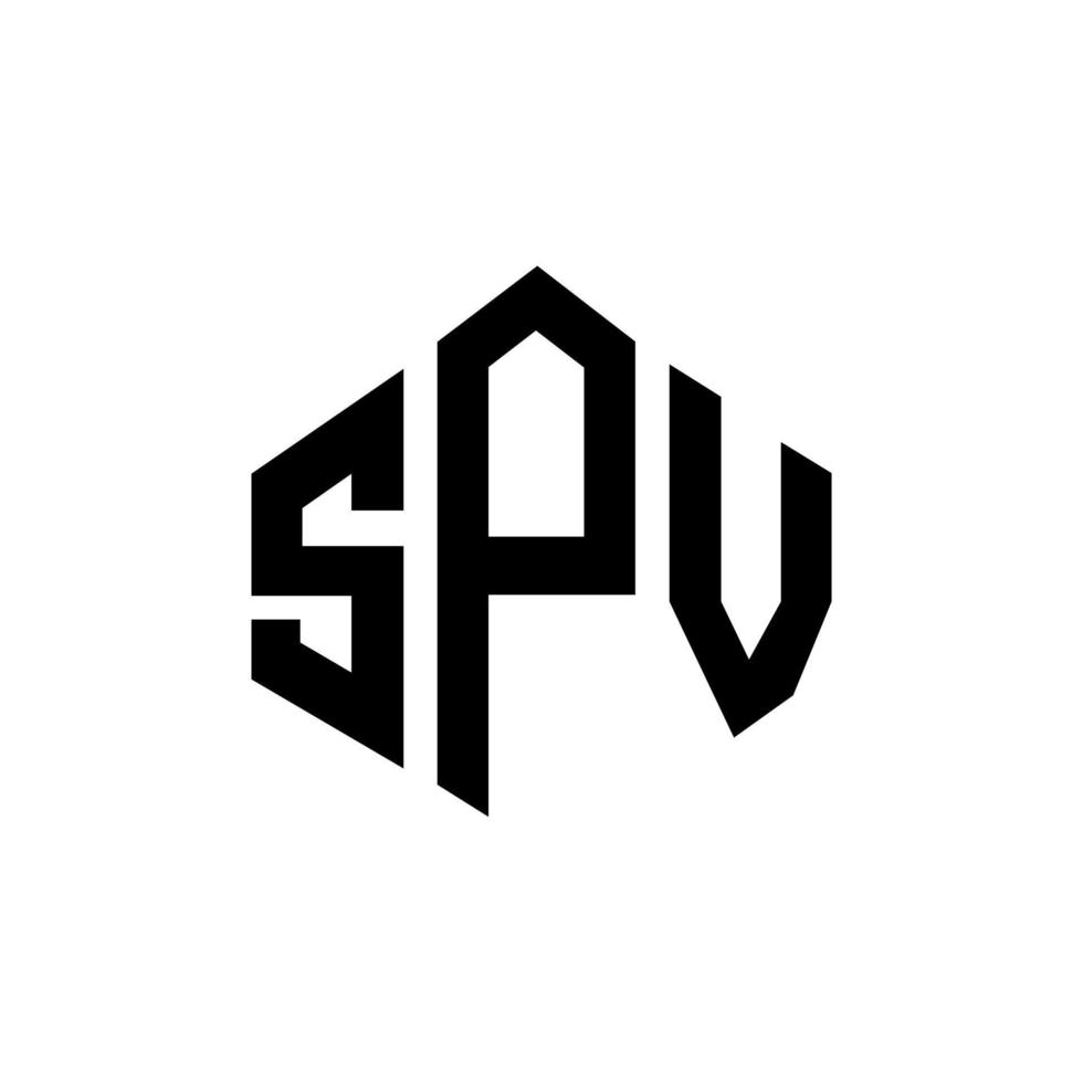 création de logo de lettre spv avec forme de polygone. création de logo en forme de polygone et de cube spv. modèle de logo vectoriel spv hexagone couleurs blanches et noires. monogramme spv, logo commercial et immobilier.