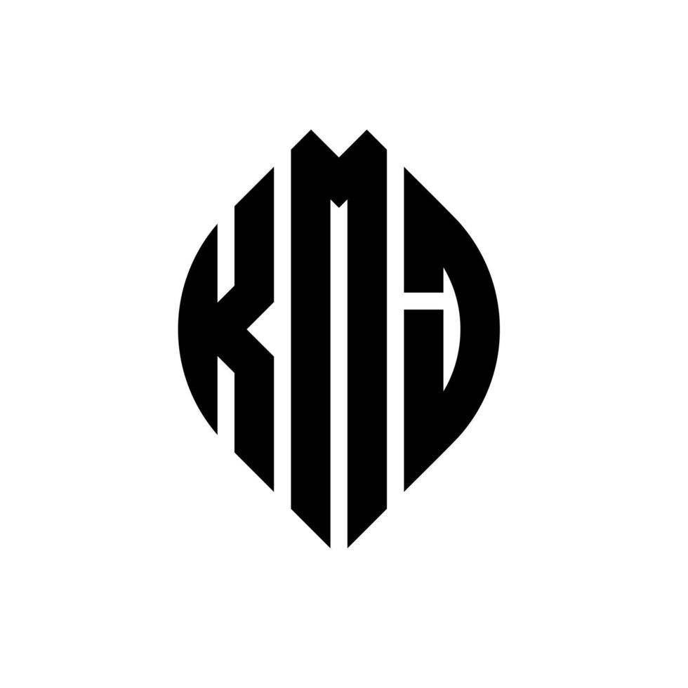 création de logo de lettre de cercle kmj avec forme de cercle et d'ellipse. lettres d'ellipse kmj avec style typographique. les trois initiales forment un logo circulaire. kmj cercle emblème abstrait monogramme lettre marque vecteur. vecteur