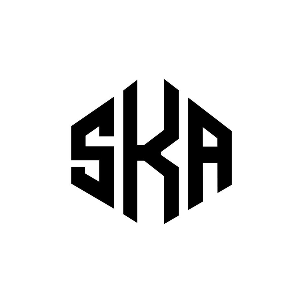 création de logo de lettre ska avec forme de polygone. création de logo en forme de polygone et de cube ska. modèle de logo vectoriel hexagone ska couleurs blanches et noires. monogramme ska, logo d'entreprise et immobilier.