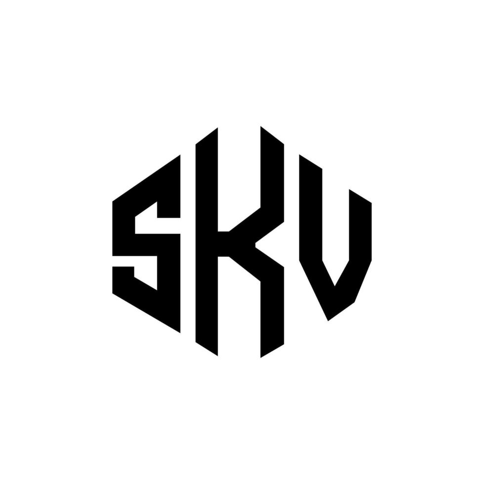 création de logo de lettre skv avec forme de polygone. création de logo en forme de polygone et de cube skv. modèle de logo vectoriel hexagone skv couleurs blanches et noires. monogramme skv, logo d'entreprise et immobilier.