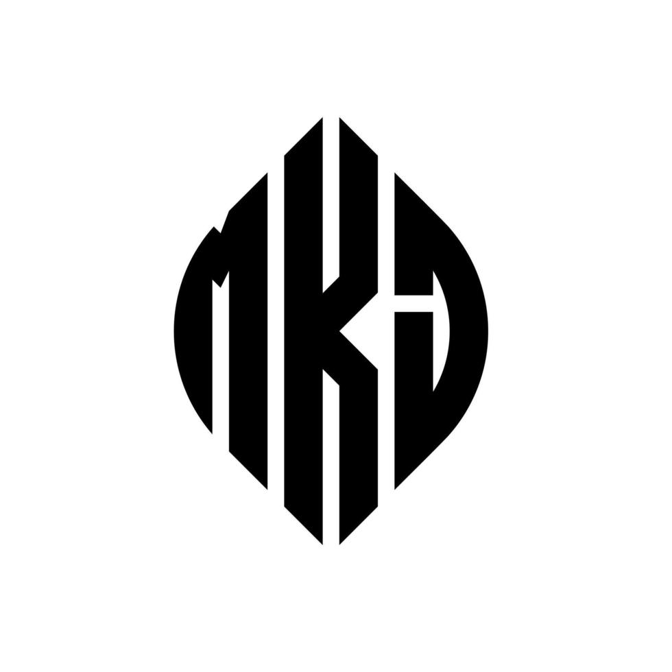 création de logo de lettre de cercle mkj avec forme de cercle et d'ellipse. lettres d'ellipse mkj avec style typographique. les trois initiales forment un logo circulaire. mkj cercle emblème abstrait monogramme lettre marque vecteur. vecteur