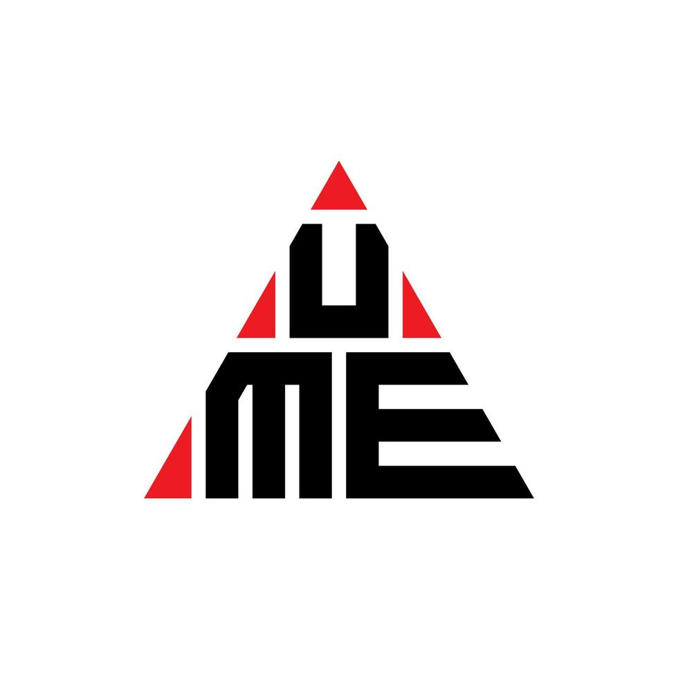 création de logo de lettre triangle ume avec forme de triangle. monogramme de conception de logo triangle ume. modèle de logo vectoriel triangle ume avec couleur rouge. ume logo triangulaire logo simple, élégant et luxueux.