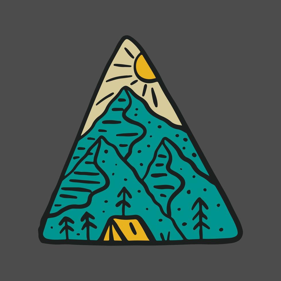 camping dans les montagnes conception de la faune nature pour badge, autocollant, patch, conception de t-shirt vecteur