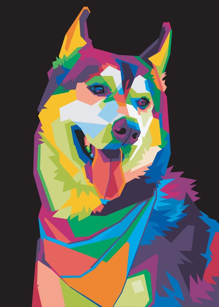 tête de loup colorée avec un arrière-plan cool de style pop art isolé. vecteur