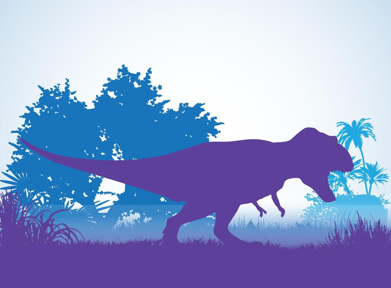 tyrannosaure t-rex, silhouettes de dinosaures dans un environnement préhistorique couches superposées fond décoratif bannière illustration vectorielle abstraite vecteur