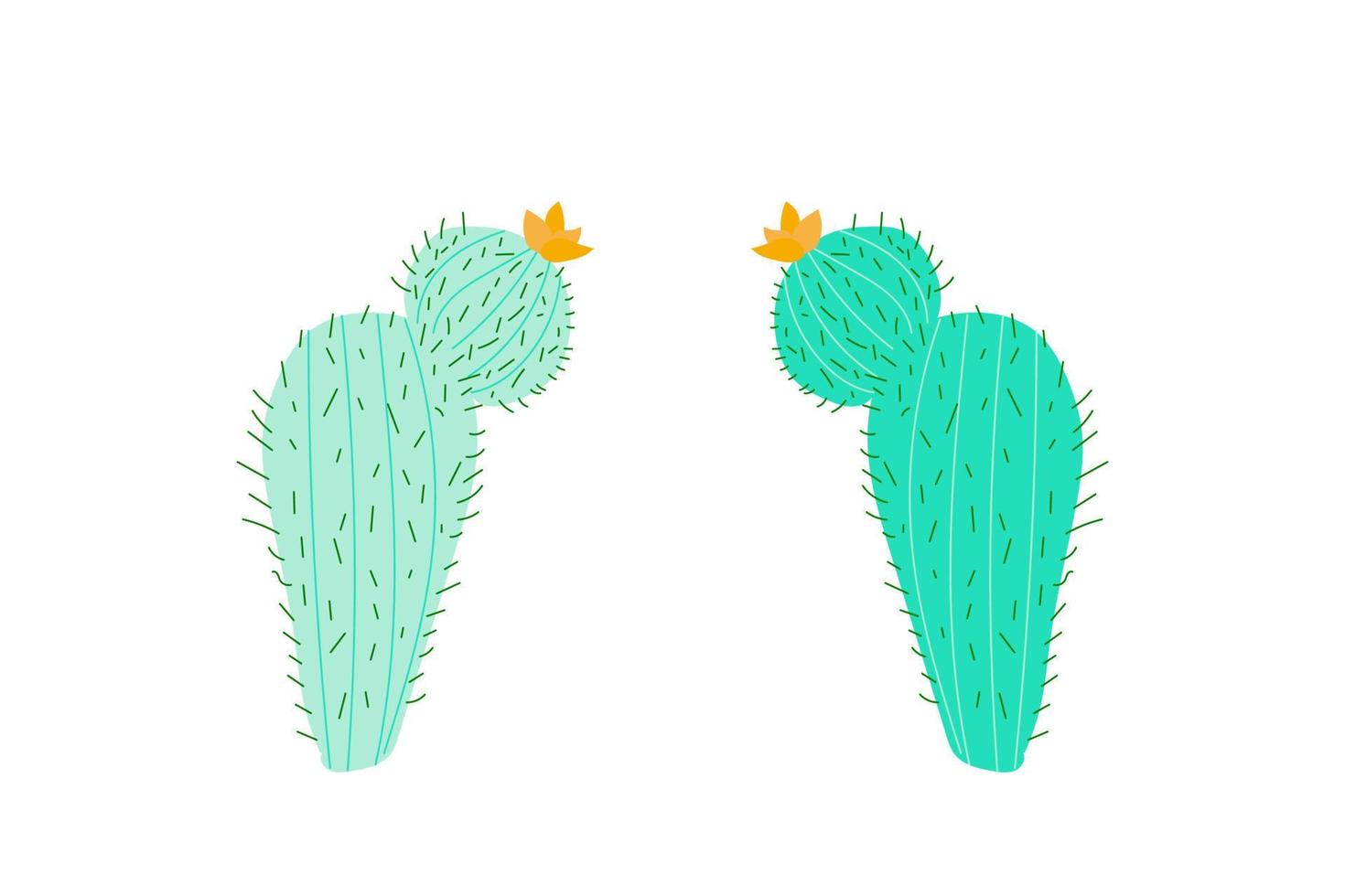 ensemble d'illustrations vectorielles avec des couleurs vives de cactus plats. cactus avec des fleurs. belles plantes d'intérieur vecteur