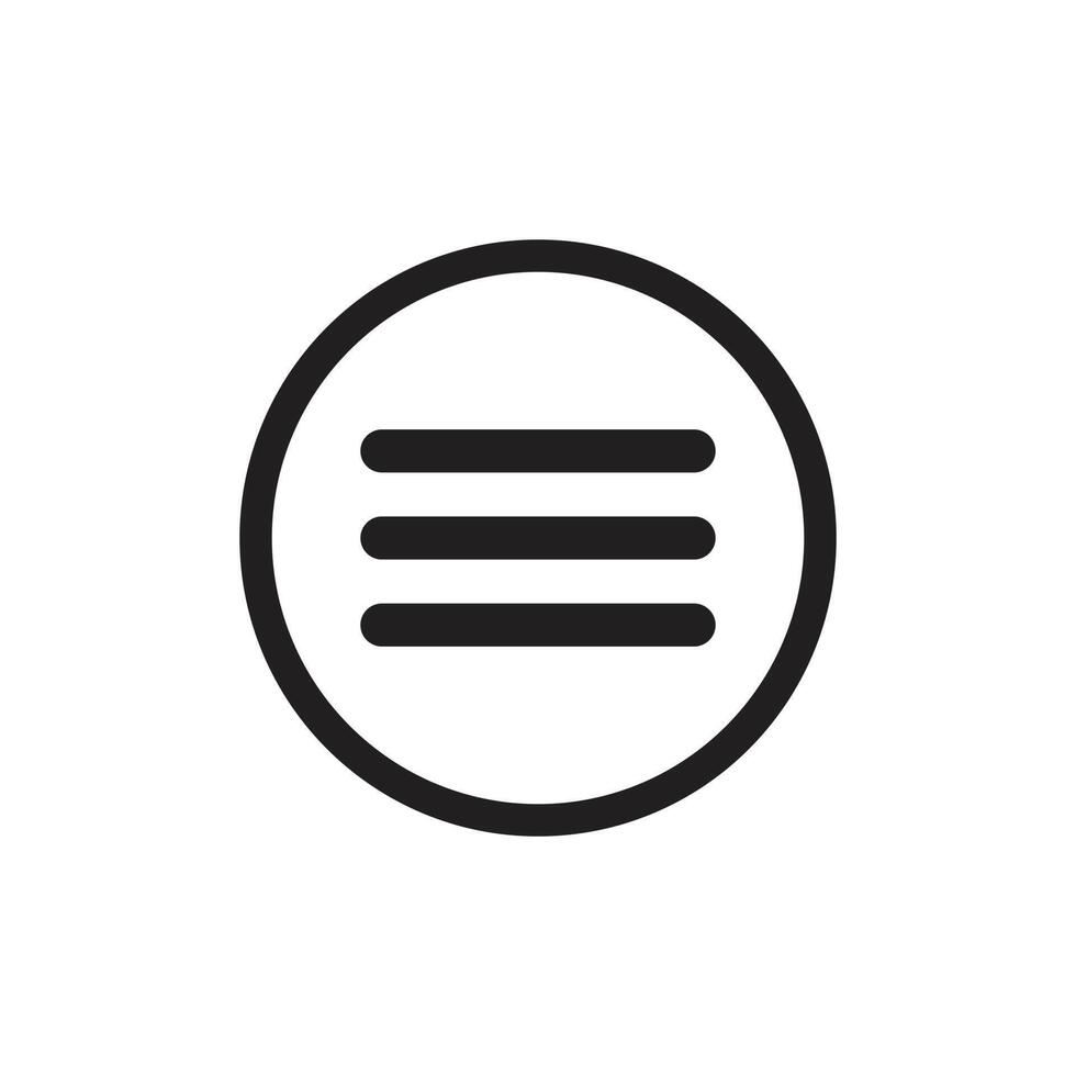 eps10 vecteur noir hamburger menu bar icône d'art en ligne ou logo en cercle arrondi épais isolé sur fond blanc