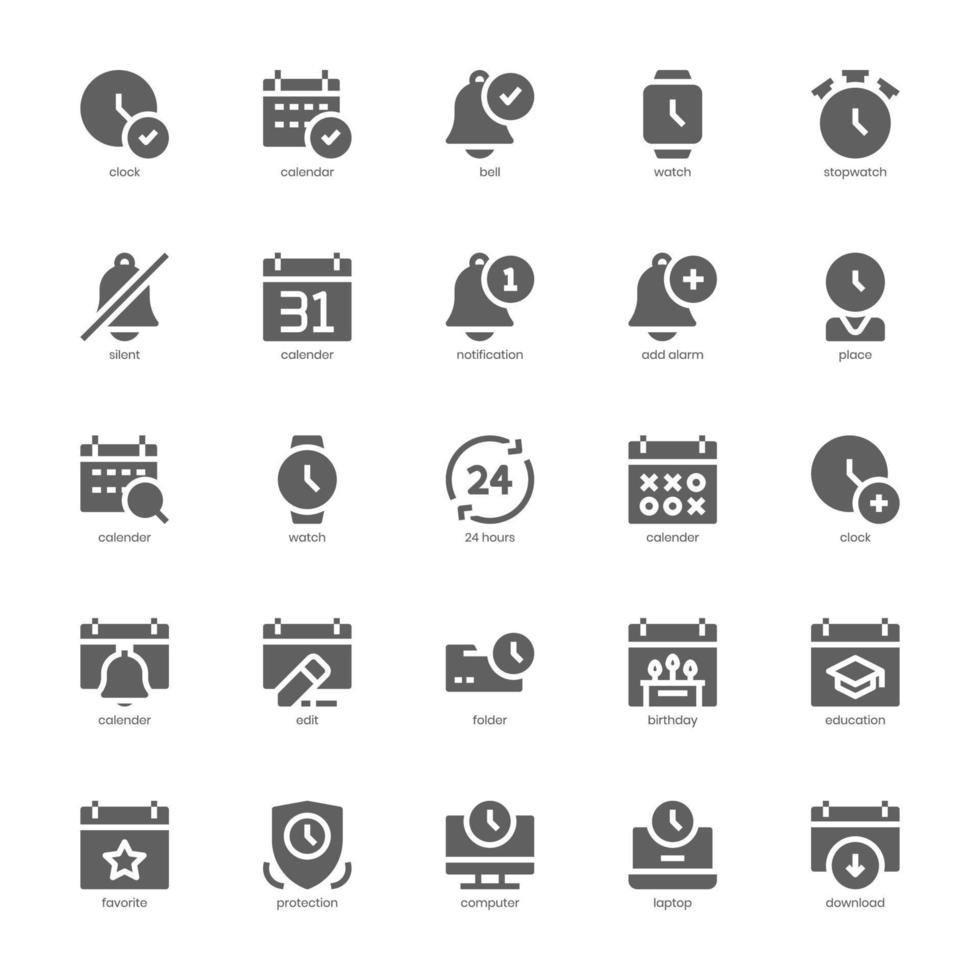 pack d'icônes d'heure et de date pour votre site Web, mobile, présentation et conception de logo. conception de glyphe d'icône d'heure et de date. illustration graphique vectorielle et trait modifiable. vecteur
