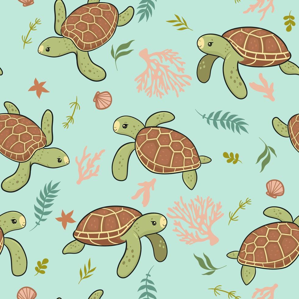 modèle sans couture avec de jolies tortues de mer. graphiques vectoriels. vecteur