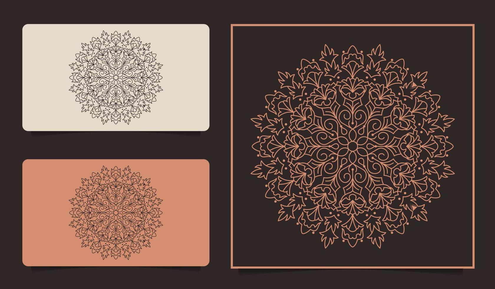 luxe de logo de mandala, conception de fond et carte de visite. vecteur premium