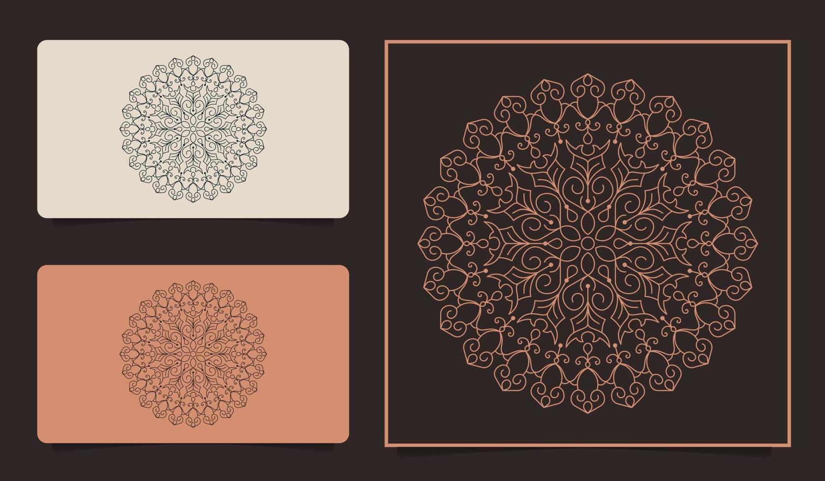 luxe de logo de mandala, conception de fond et carte de visite. vecteur premium