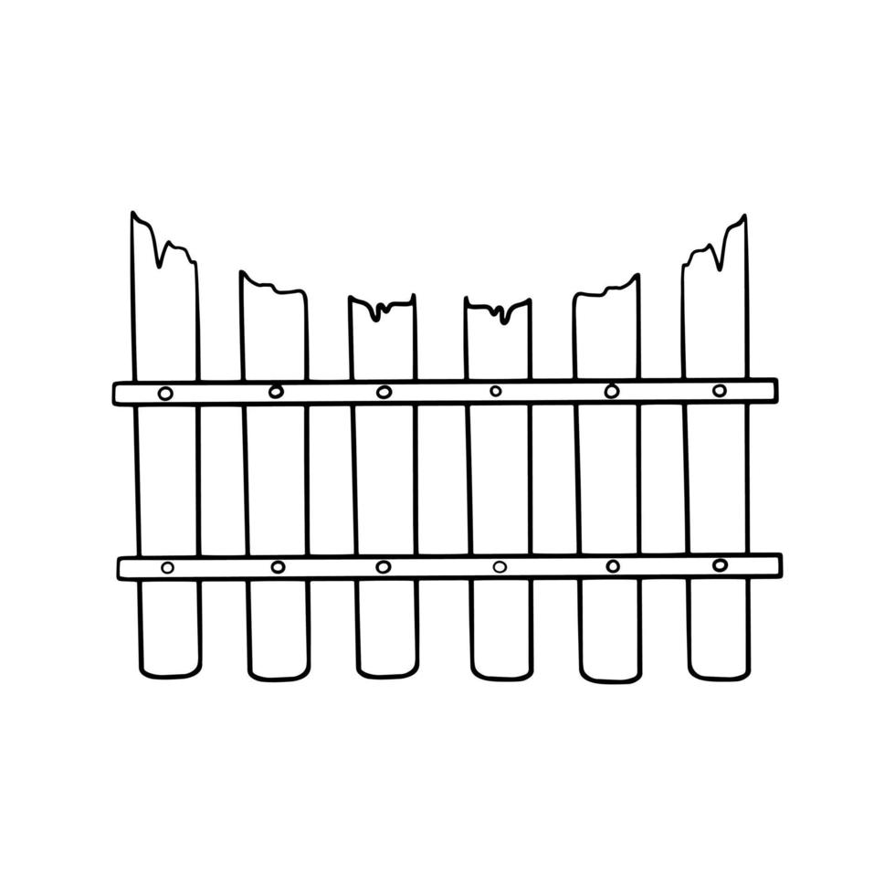 image monochrome, vieille clôture en bois avec un sommet semi-circulaire, illustration vectorielle en style cartoon sur fond blanc vecteur