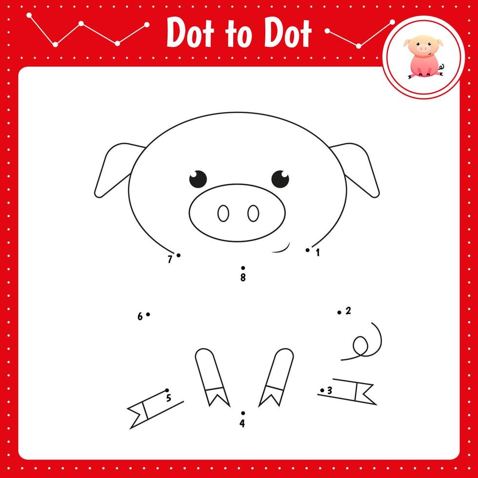 relier les points. cochon. jeu éducatif point à point. livre de coloriage pour la feuille de travail d'activité des enfants d'âge préscolaire. vecteur