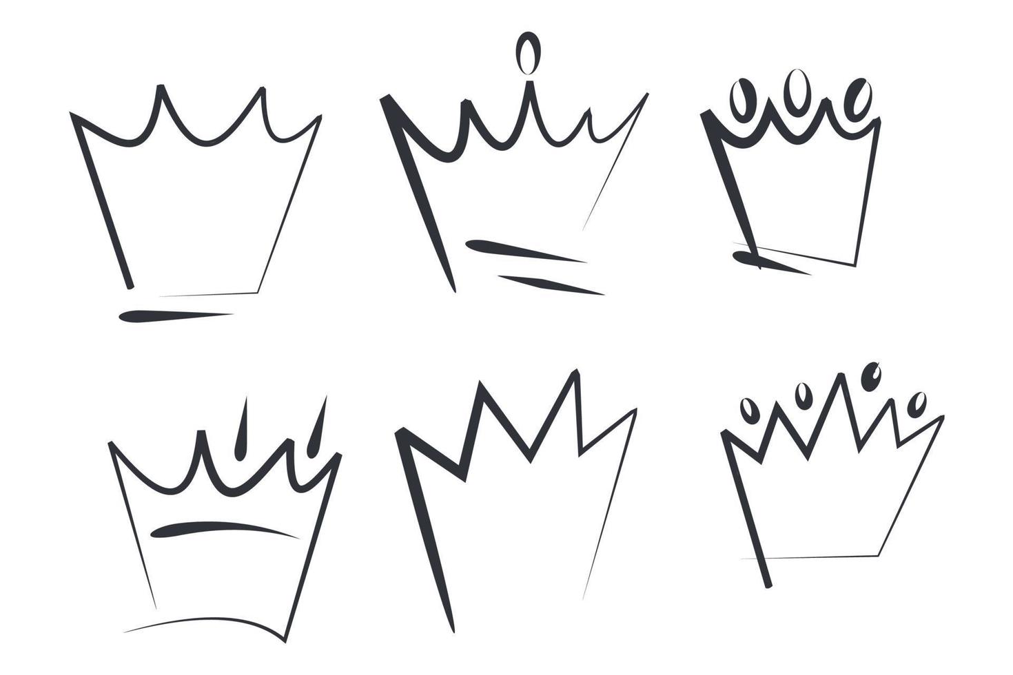 ensemble de logos de couronnes dessinés à la main pour la couleur du modèle d'icône reine modifiable. princesse, doodle, pop art, beauté et mode shopping symbole vecteur signe illustration isolée pour la conception graphique et web.