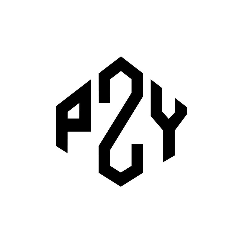 création de logo de lettre pzy avec forme de polygone. création de logo en forme de polygone et de cube pzy. modèle de logo vectoriel pzy hexagone couleurs blanches et noires. monogramme pzy, logo d'entreprise et immobilier.