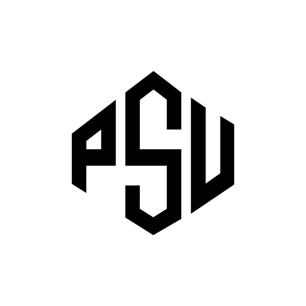création de logo de lettre psu avec forme de polygone. création de logo en forme de polygone et de cube psu. modèle de logo vectoriel psu hexagone couleurs blanches et noires. monogramme psu, logo d'entreprise et immobilier.