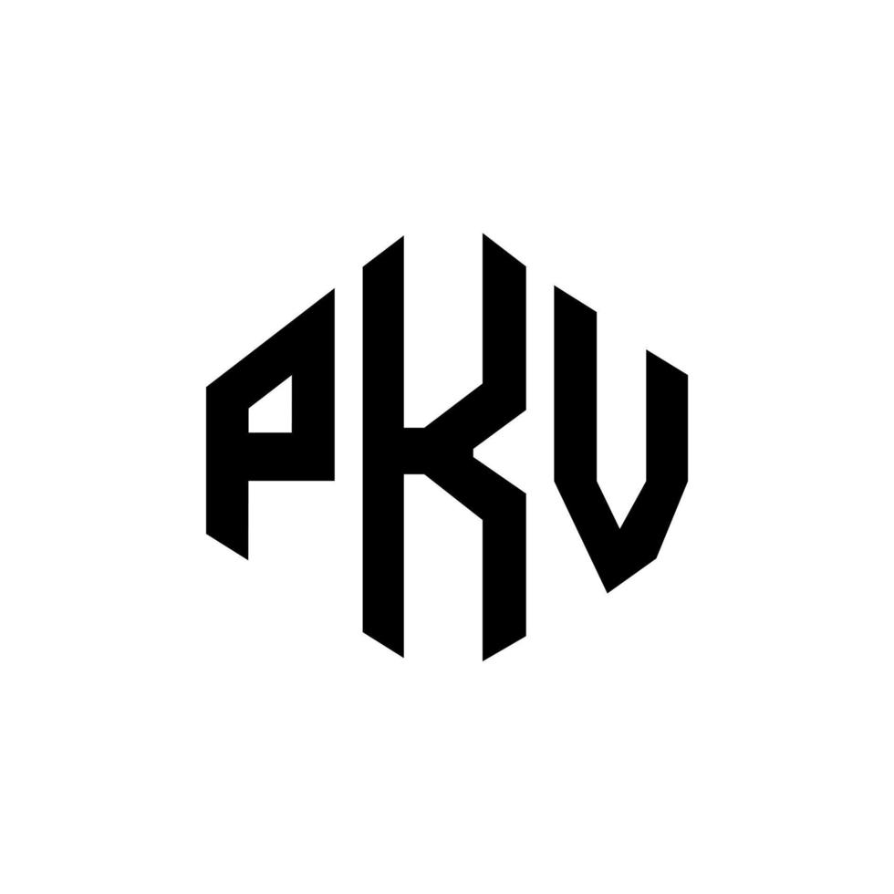 création de logo de lettre pkv avec forme de polygone. création de logo en forme de polygone et de cube pkv. modèle de logo vectoriel pkv hexagone couleurs blanches et noires. monogramme pkv, logo commercial et immobilier.