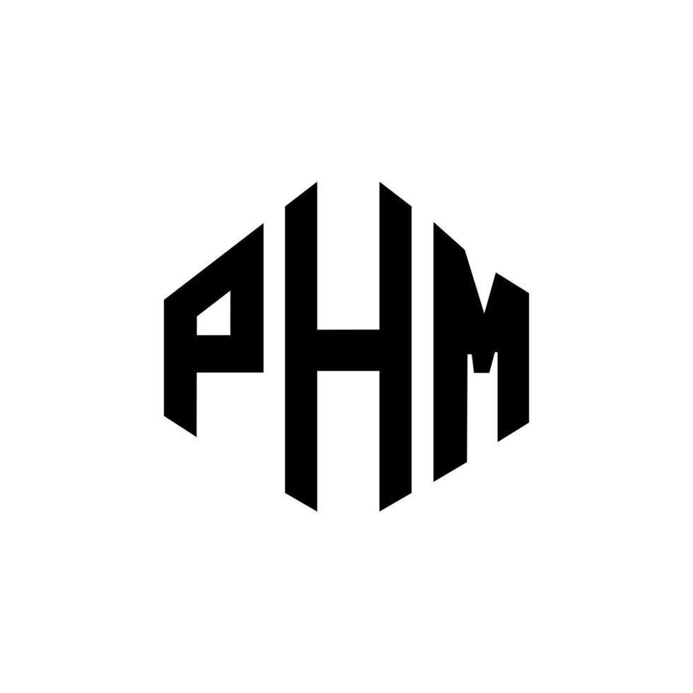 création de logo de lettre phm avec forme de polygone. création de logo en forme de polygone et de cube phm. modèle de logo vectoriel phm hexagone couleurs blanches et noires. monogramme phm, logo d'entreprise et immobilier.