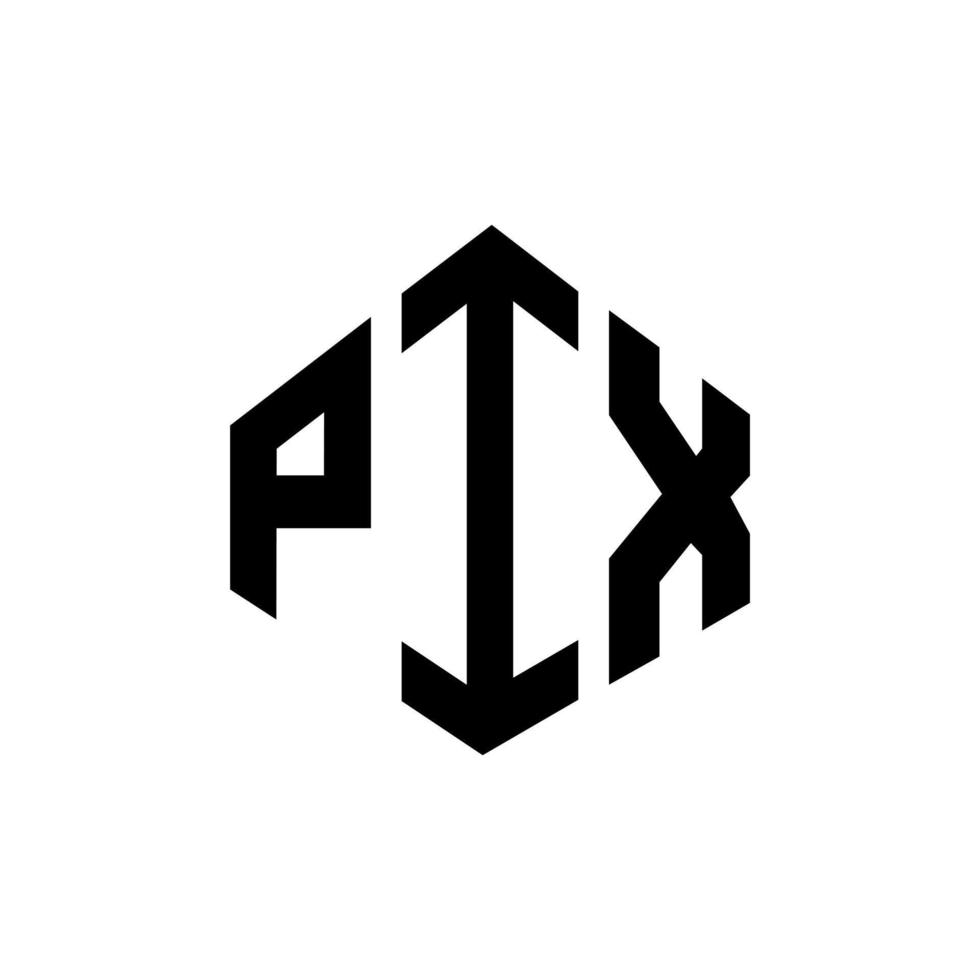 création de logo de lettre pix avec forme de polygone. création de logo en forme de polygone et de cube pix. modèle de logo vectoriel pix hexagone couleurs blanches et noires. monogramme pix, logo d'entreprise et immobilier.